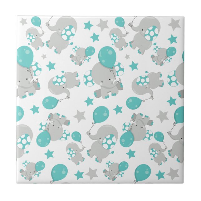 Azulejo Patrón de Elefantes, Elefantes Cutos - Gris Azul (Frente)