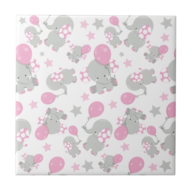 Azulejo Patrón de Elefantes, Elefantes Cutos - Gris Rosa (Frente)