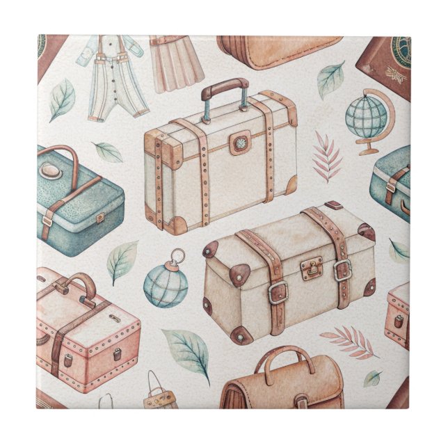 Azulejo Patrón de equipaje de viaje vintage (2) (Frente)