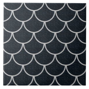 Azulejo Patrón de Escala Escalonada Negro y Plateado