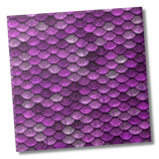 Azulejo Patrón de escalas de sirenas metálicas púrpuras (Glam Metallic Purple Mermaid Scales Fish Pattern ceramic tile)