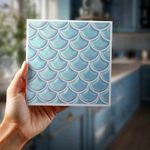 Azulejo Patrón de escama de pez brillante cielo azul ID119