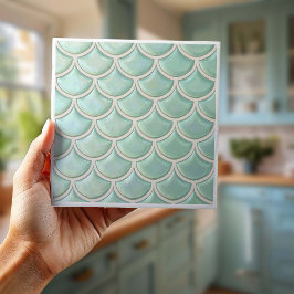 Azulejo Patrón de escama de pez brillante verde menta ID11