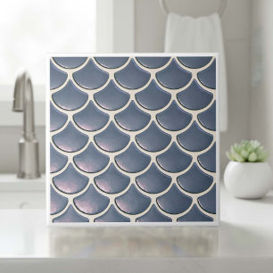 Azulejo Patrón de escama de sirena brillante azul marino I