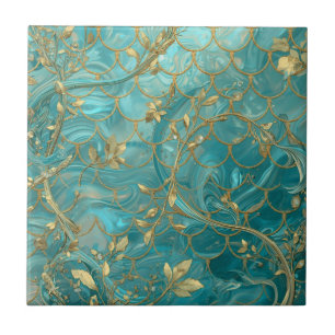 Azulejo Patrón de escamas de sirena doradas y perladas acu