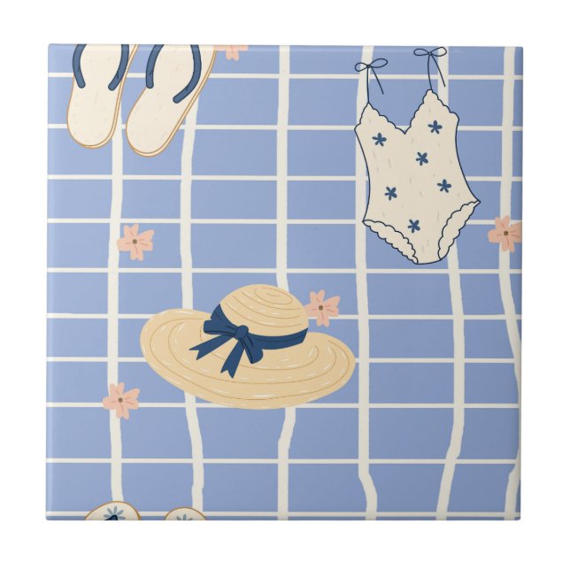 Azulejo Patrón de esenciales de playa de verano (1) (Frente)