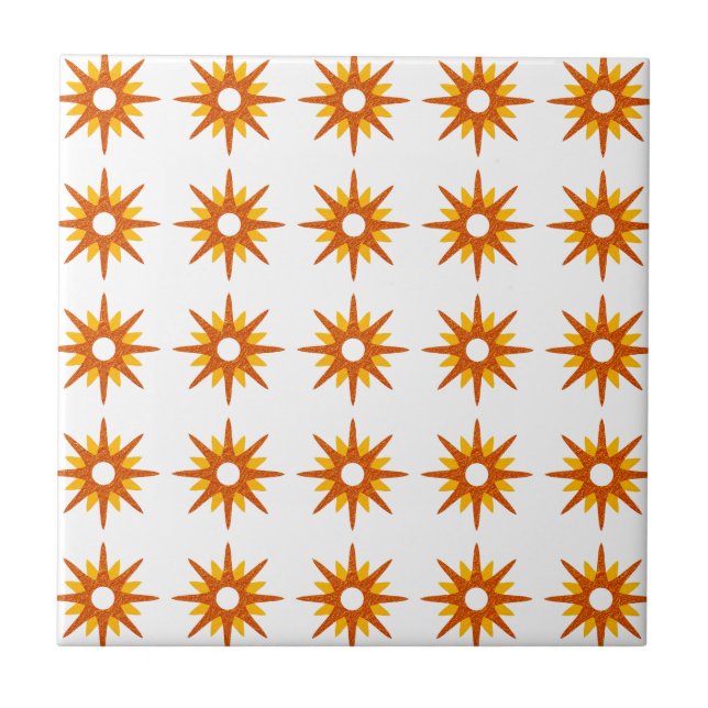 Azulejo Patrón de Estallido de Estrellas Naranja Rojo Mode (Frente)