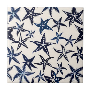 Azulejo Patrón de esténcil de pez estrella en azul