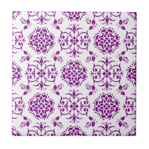 Azulejo Patrón de estilo damasco floral púrpura y blanco