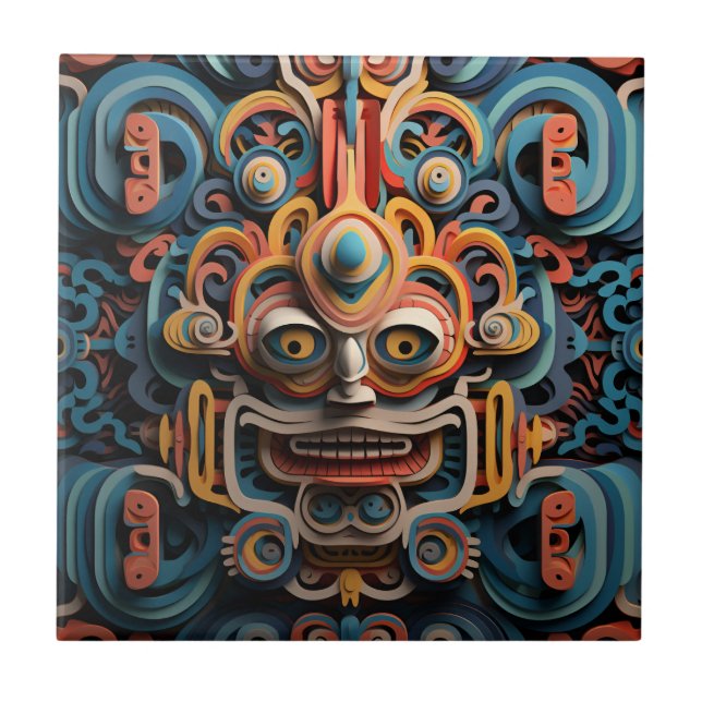 Azulejo Patrón de estilo de arte de papel 3D tribal vivo