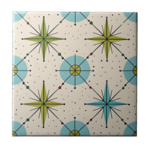 Azulejo Patrón de Estrella Atómica Modernista de Medianos