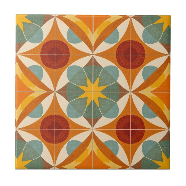 Azulejo Patrón de Estrella Atómica Modernista de Mitad de  (Frente)