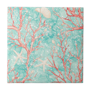 Azulejo Patrón de Estrella de Mar Coral Náutico