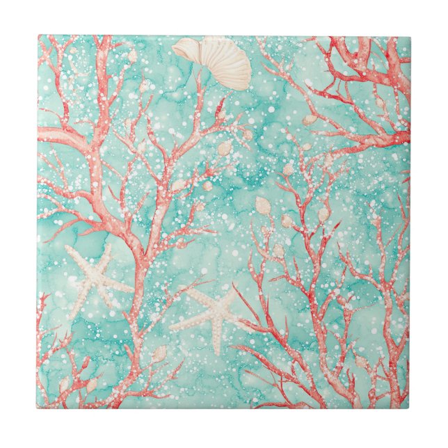 Azulejo Patrón de Estrella de Mar Coral Náutico (Frente)