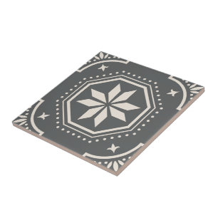 Azulejo Patrón de estrella geométrica blanco negro decorat