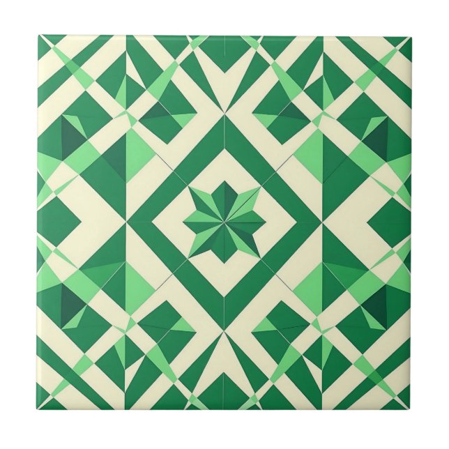 Azulejo Patrón de estrella geométrica verde esmeralda (Frente)
