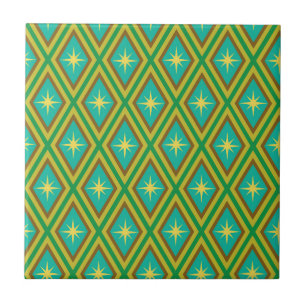 Azulejo Patrón de estrellas amarillas de mediados de siglo