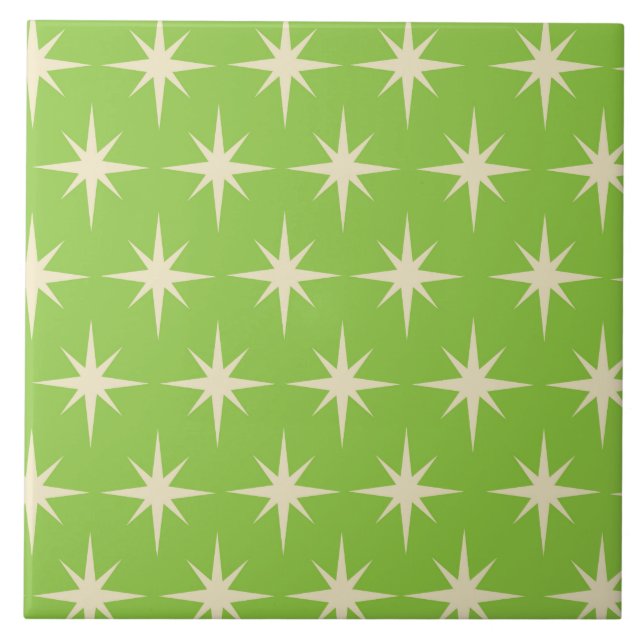 Azulejo Patrón de estrellas atómicas retro sobre verde lim (Frente)