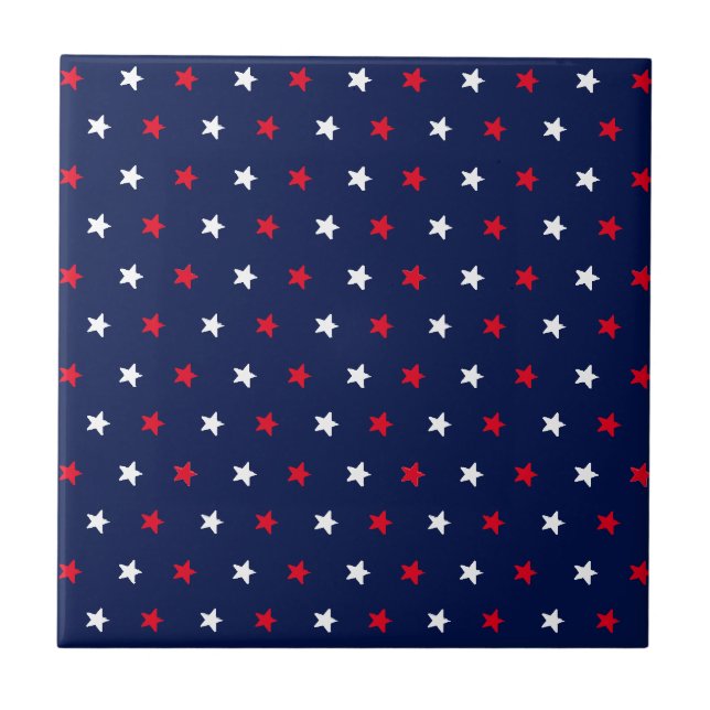 Azulejo Patrón de estrellas azul marino rojo patriótico (Frente)
