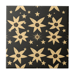 Azulejo Patrón de estrellas doradas sobre fondo negro ciel