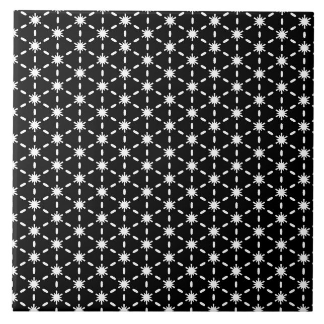 Azulejo Patrón de estrellas en blanco y negro (Frente)
