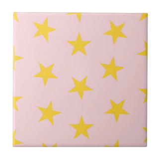 Azulejo Patrón de estrellas geométricas rosadas amarillas