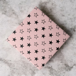 Azulejo Patrón de estrellas geométricas rosadas negras
