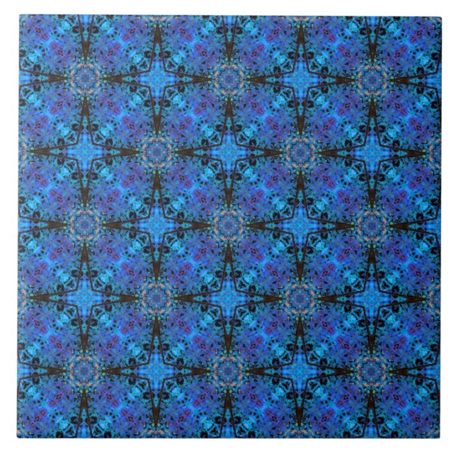 Azulejo Patrón de estrellas marroquíes, negras, moradas y  (Frente)