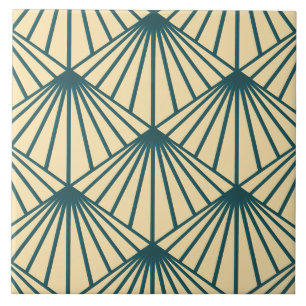 Azulejo Patrón de fans del crema y del arte Verde azulado
