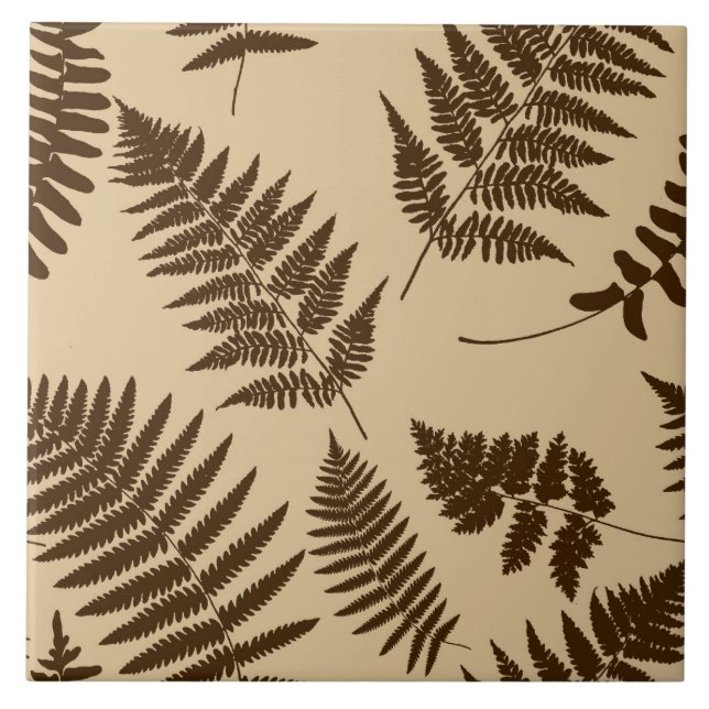 Azulejo Patrón de Fern de Woodland, Beige y Marrón Oscuro (Frente)