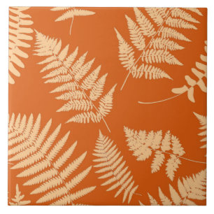 Azulejo Patrón de Fern de Woodland, Naranja Mandarin y Pas
