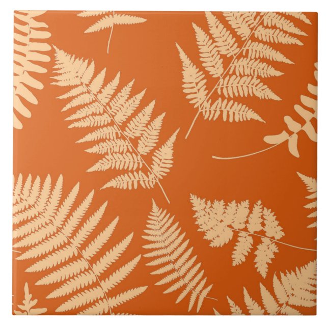 Azulejo Patrón de Fern de Woodland, Naranja Mandarin y Pas (Frente)