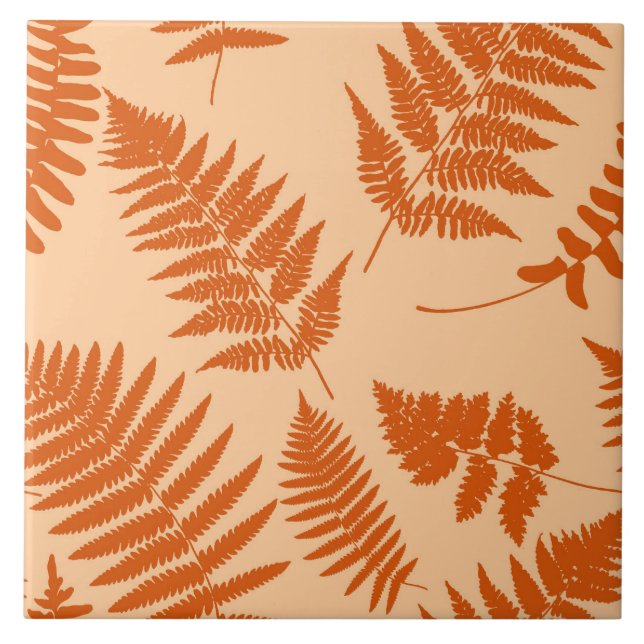 Azulejo Patrón de Fern de Woodland, Naranja Pastel y Manda (Frente)