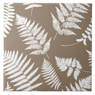 Azulejo Patrón de Fern de Woodland, Taupe Tan y Blanco