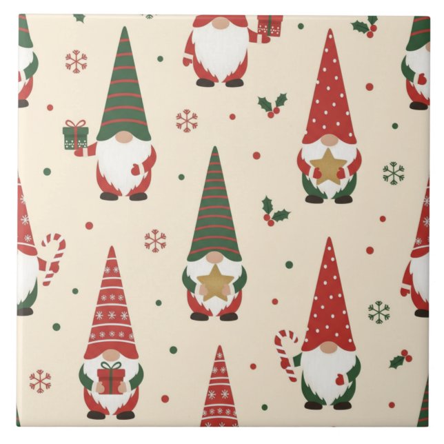 Azulejo Patrón de fiesta de gnomos de Navidad (Frente)