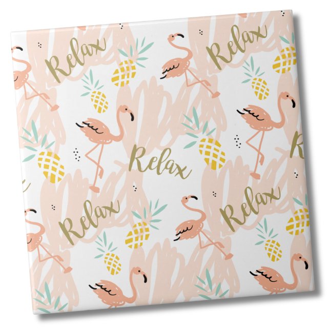 Azulejo Patrón de flamenco rosa tropical pastel (Fun Cute Tropical Pastel Pineapple Pink Flamingo Ceramic Tile)