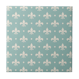 Azulejo Patrón de Fleur De Lis gris sobre fondo turquesa