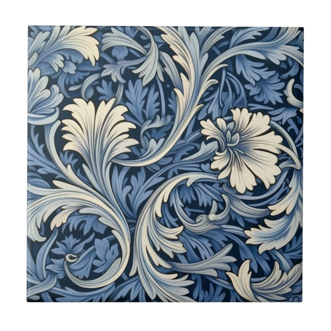Azulejo Patrón de flólito azul y blanco (Frente)