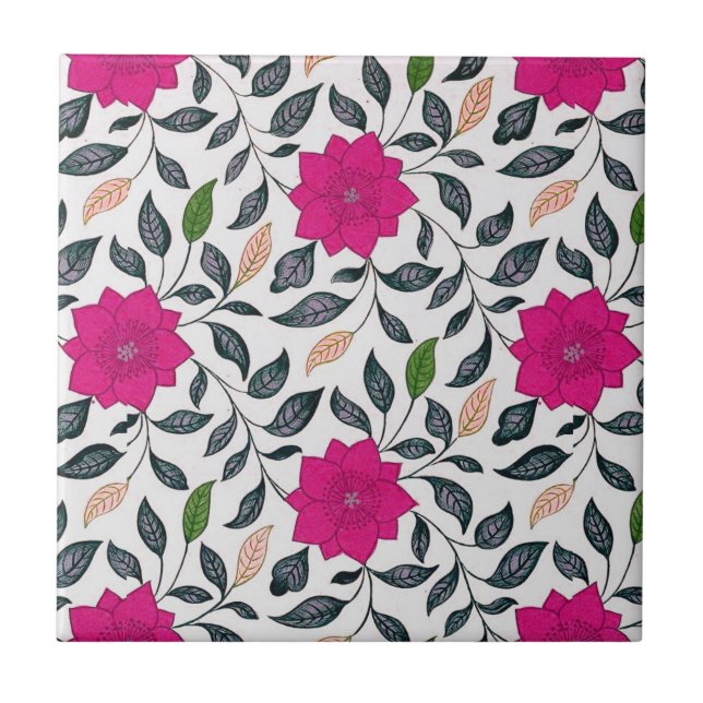 Azulejo Patrón de flor de adormidera rosada China de estil (Frente)