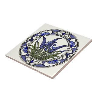 Azulejo Patrón de flor de castañas azules de Art Nouveau