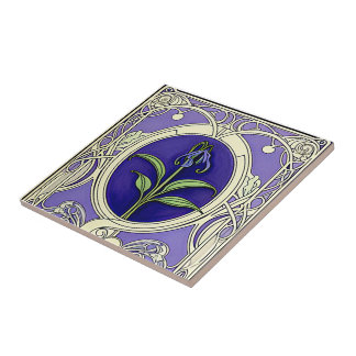 Azulejo Patrón de flor de castañas azules de Art Nouveau