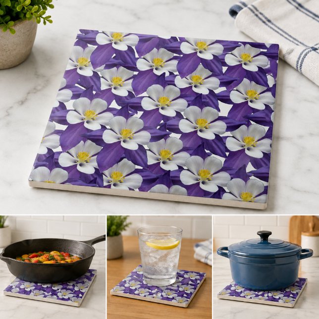 Azulejo Patrón de Flor de Columbina (Columbine Flower Pattern Ceramic Tile)