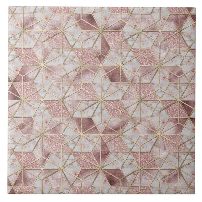 Azulejo Patrón de flor de estrella geométrica rosa moderno (Frente)