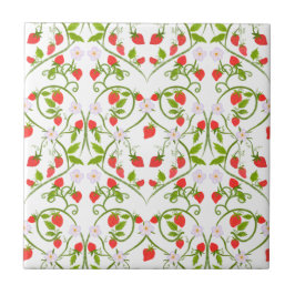Azulejo Patrón de flor de fresa en acuarela