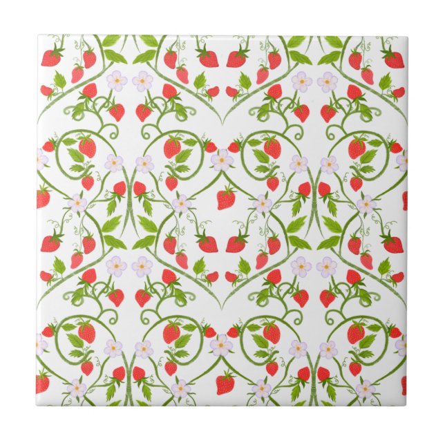 Azulejo Patrón de flor de fresa en acuarela (Frente)