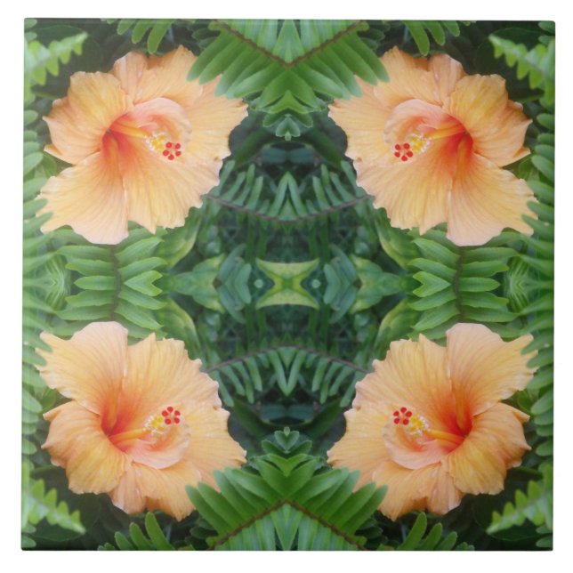 Azulejo Patrón de flor de Hibiscus naranja (Frente)
