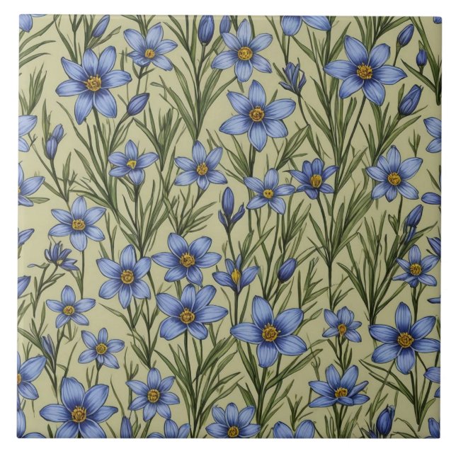 Azulejo Patrón de flor de hierba de ojos azules (Frente)