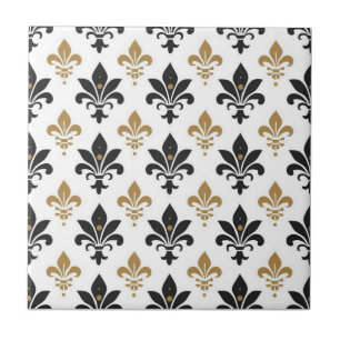 Azulejo Patrón de Flor de Lis negro y dorado