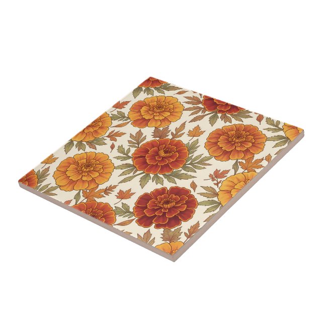 Azulejo patrón de flor de marigold de otoño (Lado)