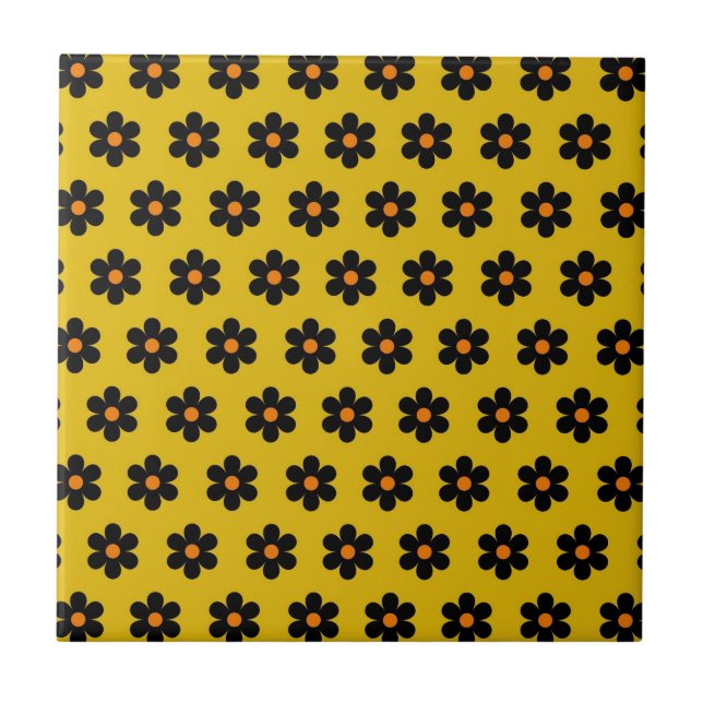 Azulejo Patrón de flor de Naranja negro otoñal (Frente)